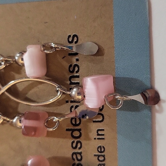 467- Pink Natural Stone Women's Handmade Earrings NWT - Picture 5 of 5